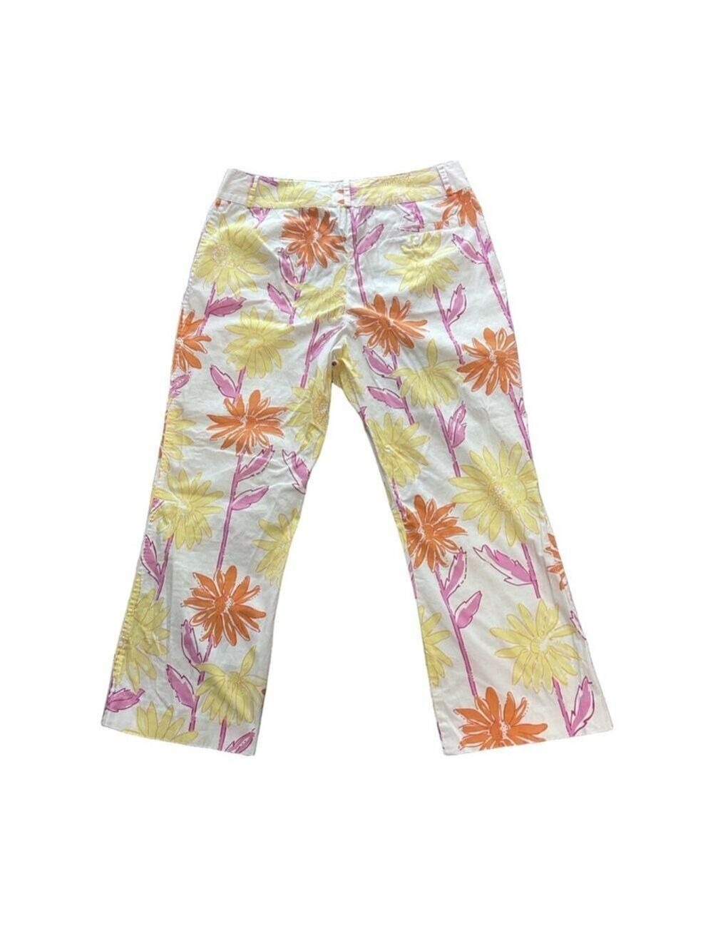 Lilly Pulitzer White Floral Daisy Crop Pants Women’s Size 8 Stretch